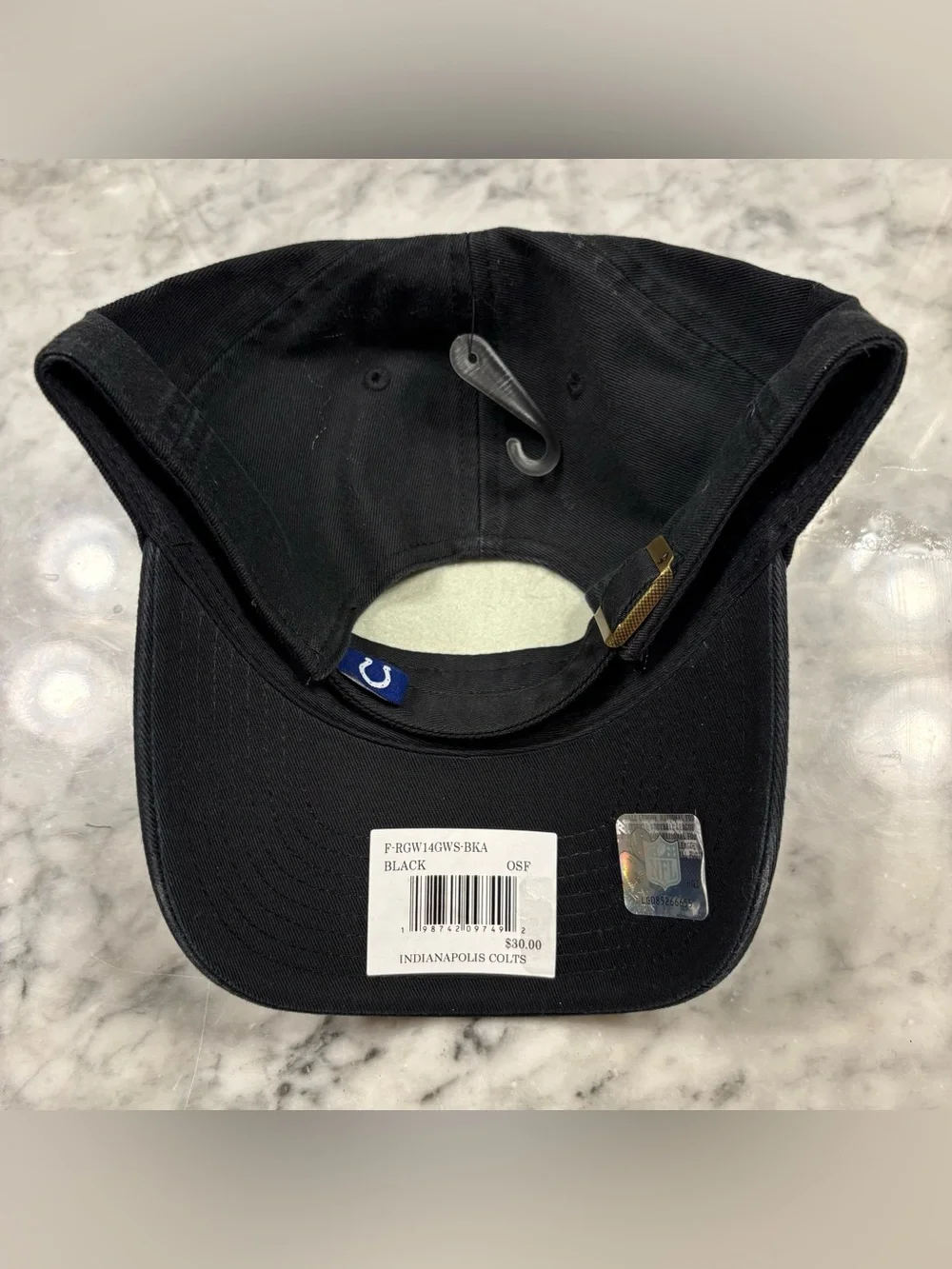 47 Brand Indianapolis Colts Clean Up Adjustable Strap NFL Hat Black White OSFM